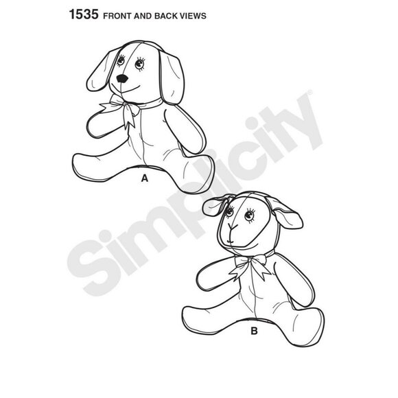 Two-Piece Animal Sewing Pattern Simplicity 1535 Dog & Lamb Plush Toys - Picture 3 of 3